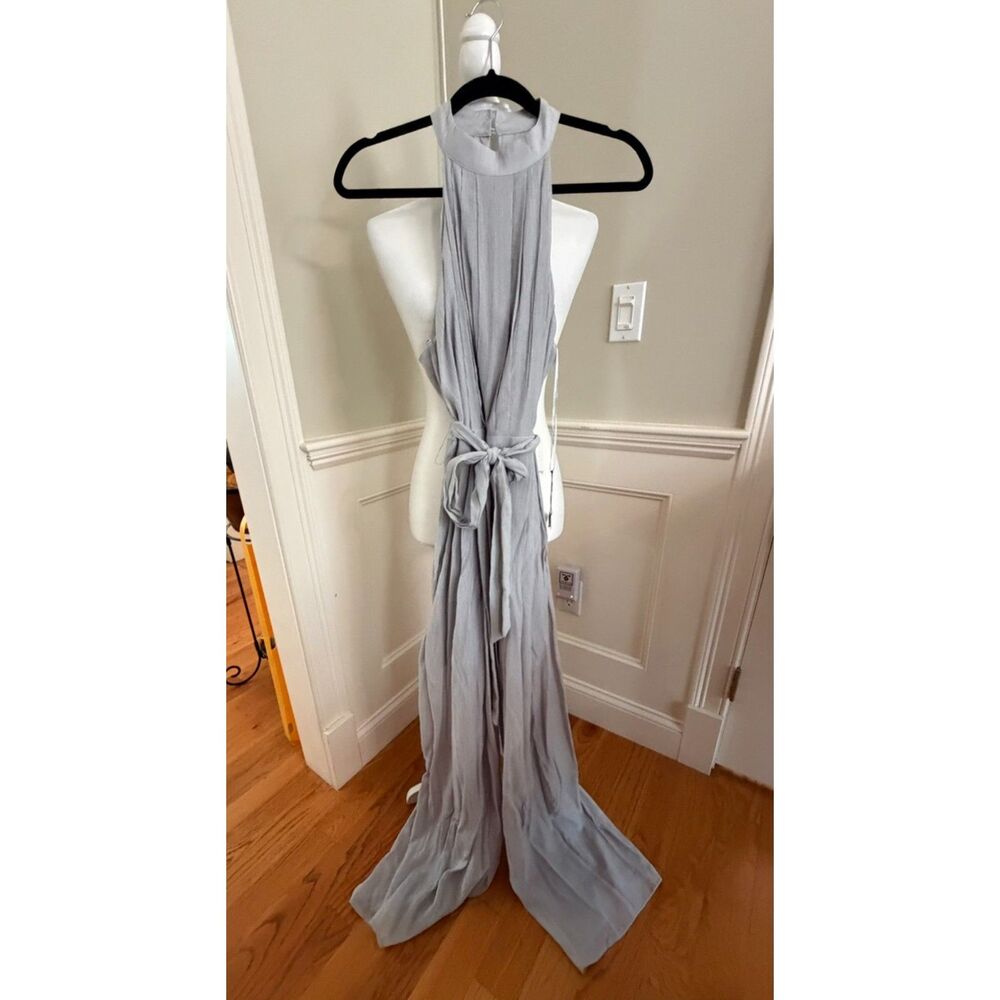 Promesa Light Gray Halter Wide-Leg Jumpsuit with Tie Waist